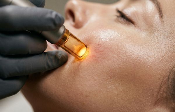 A woman is getting a facial treatment at a spa.