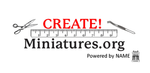 CREATE! Miniatures.org logo with scissors, ruler, pencil, and “Powered by NAME” text