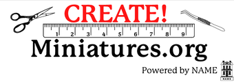 CREATE! Miniatures.org logo with scissors, ruler, pencil, and “Powered by NAME” text