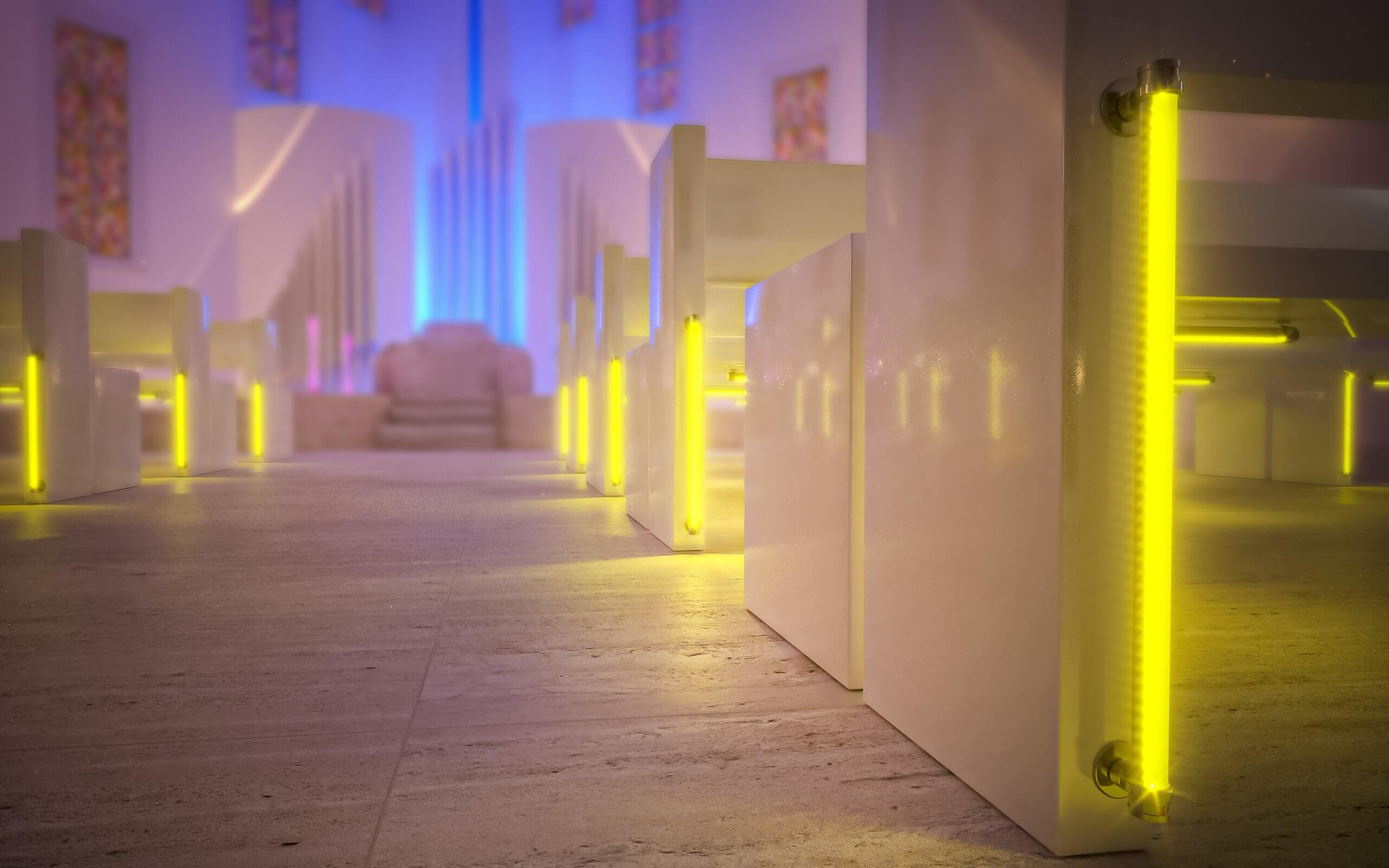 Boston Wireless Uplighting by Party Time Events - Cyan & Pink
