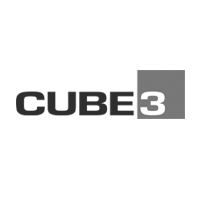 A black and white logo for cube 3 on a white background.