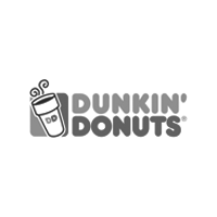 The dunkin donuts logo is black and white and shows a cup of coffee.