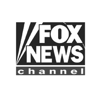 The logo for the fox news channel is black and white.