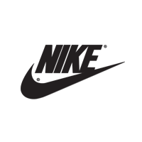 A black and white nike logo on a white background.