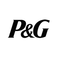 The p & g logo is black and white on a white background.