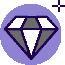 A diamond in a purple circle with a cross in the background.
