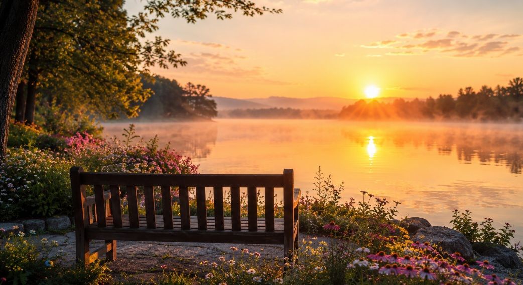 Peaceful lakeside sunrise representing cremation services North Riverside, IL