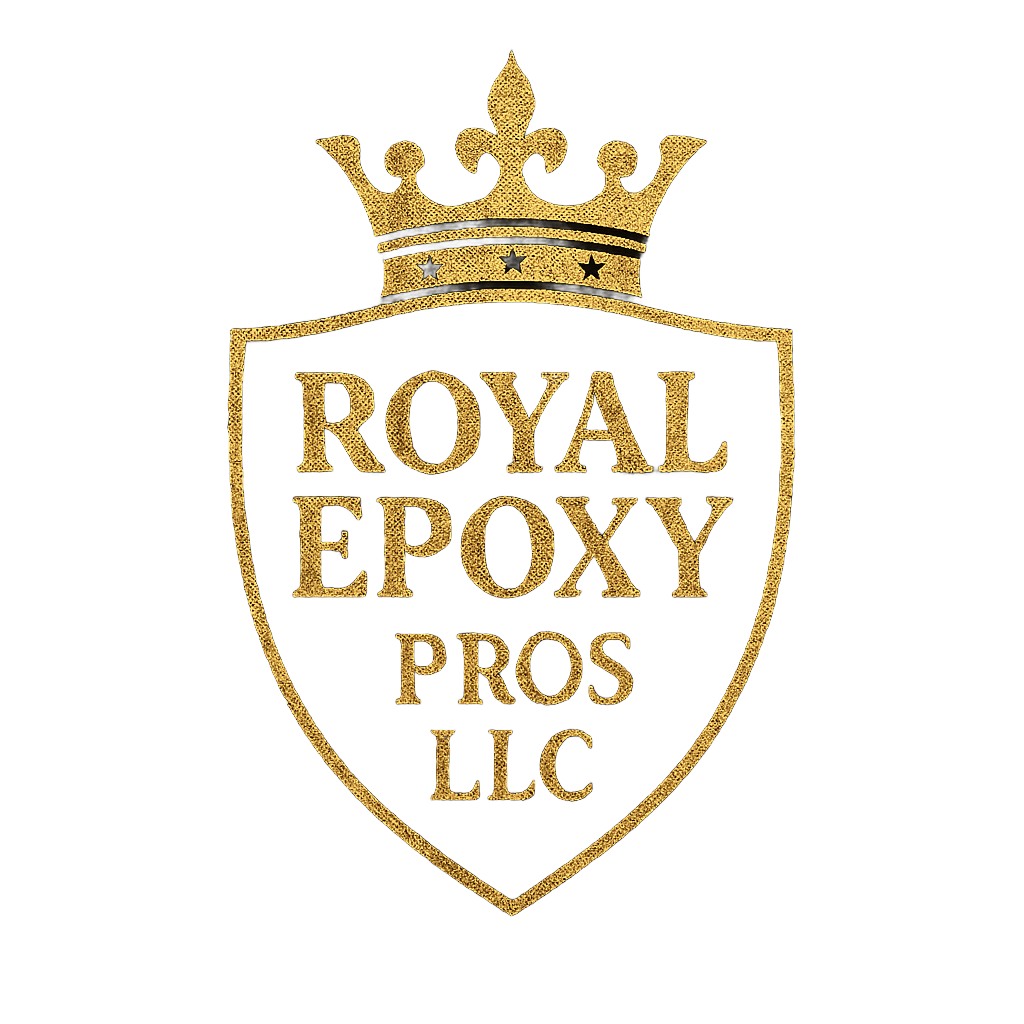 Gold crown and shield logo reading &ldquo;Royal Epoxy Pros LLC&rdquo;