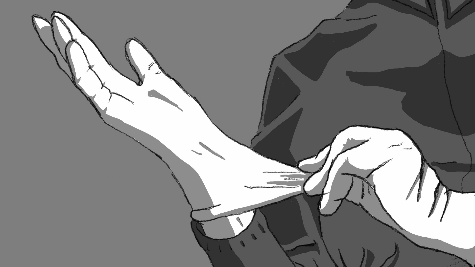 Person putting on a latex glove.