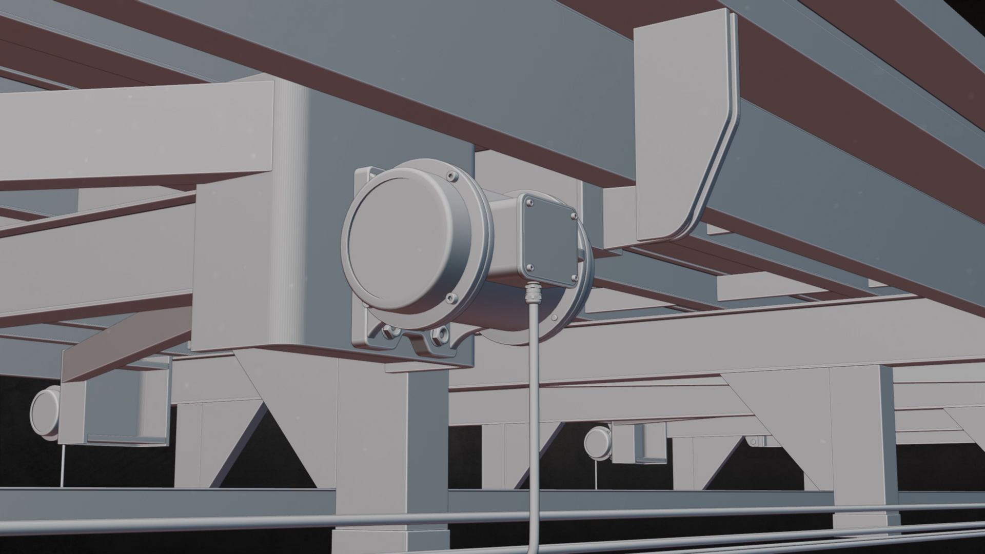 Grey-scale rendering of machinery with circular motor and attached control box.