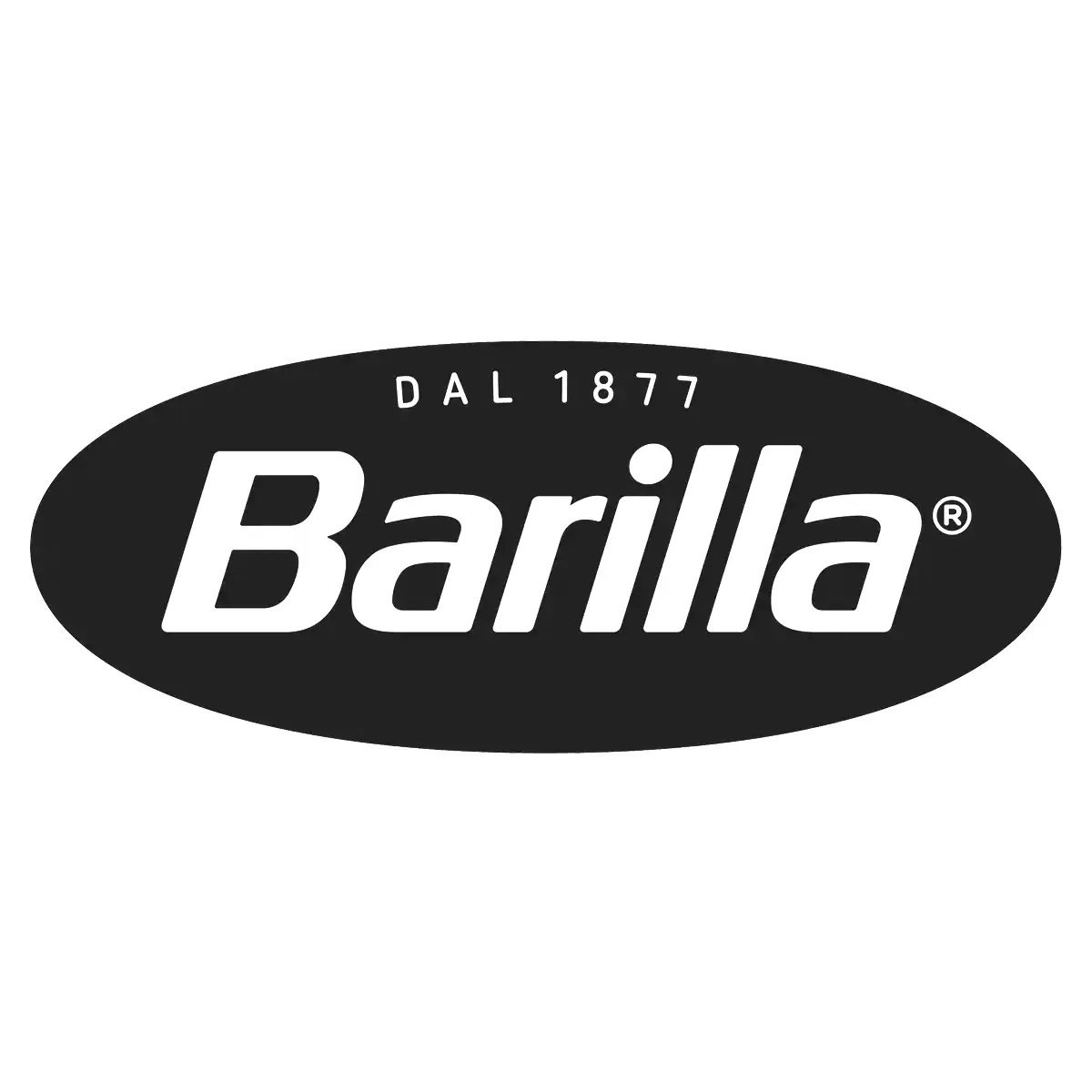 Barilla logo: white text on a black oval, 