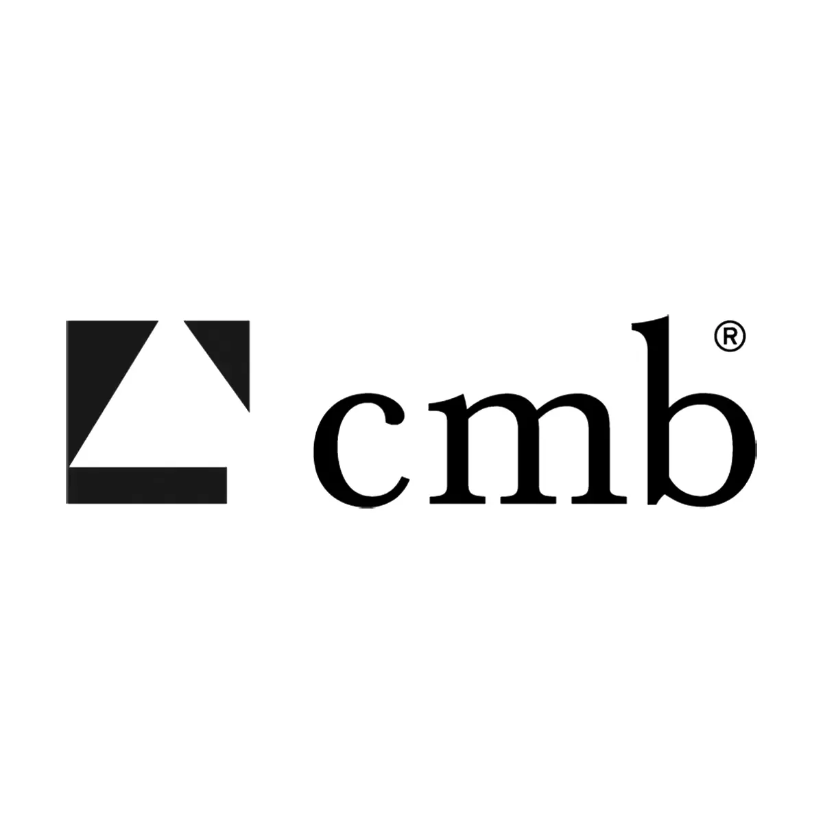Black and white CMB logo with a stylized triangle inside a square.