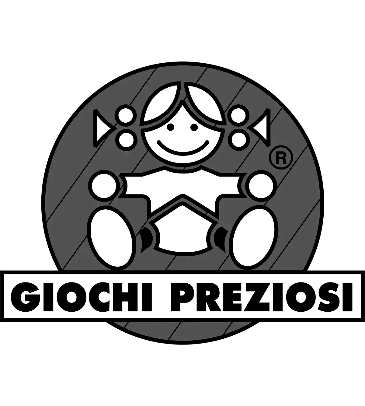 Logo for Giochi Preziosi, featuring a stylized child inside a circle with the company name below.