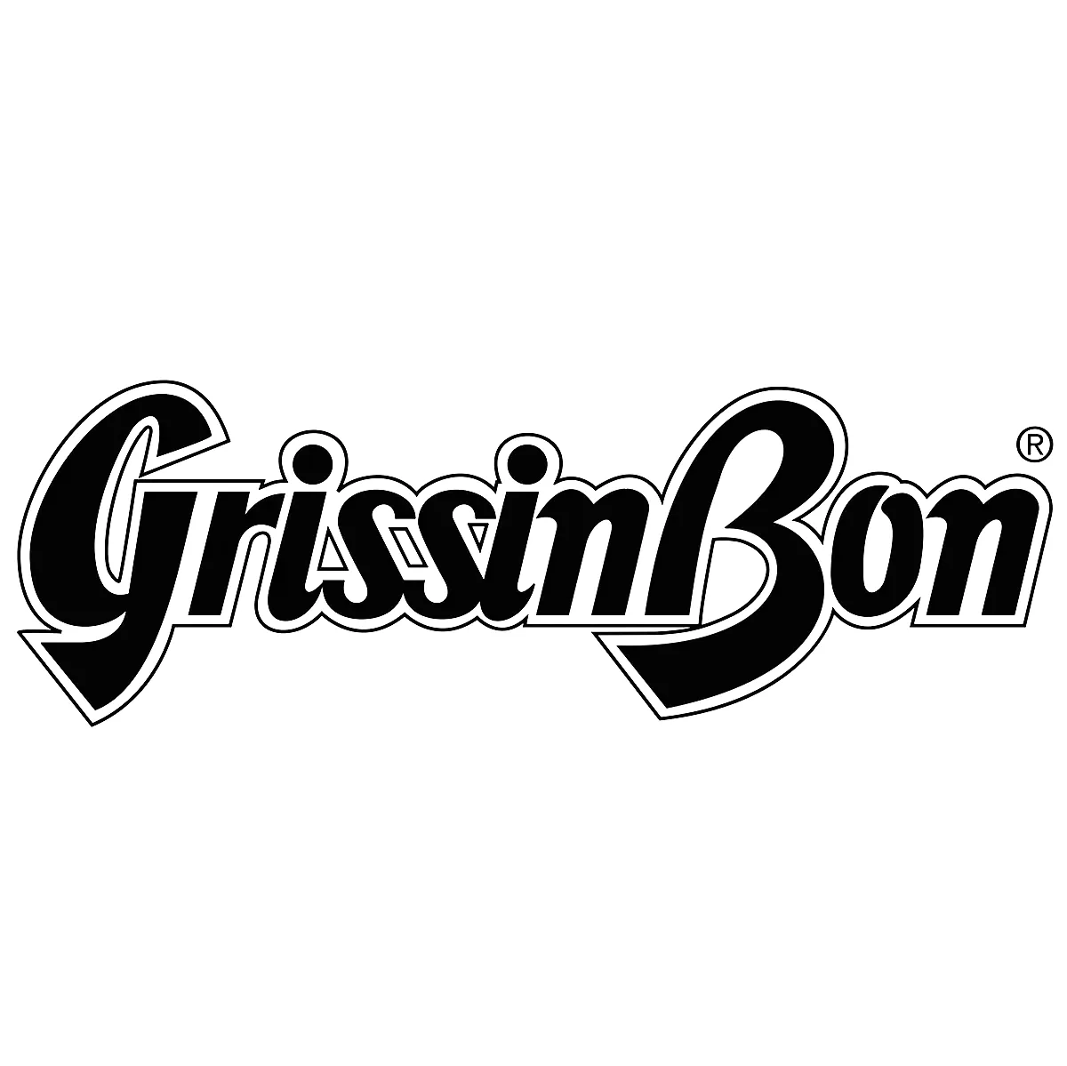 Grissin Bon logo in black and white, cursive font with a thick outline.