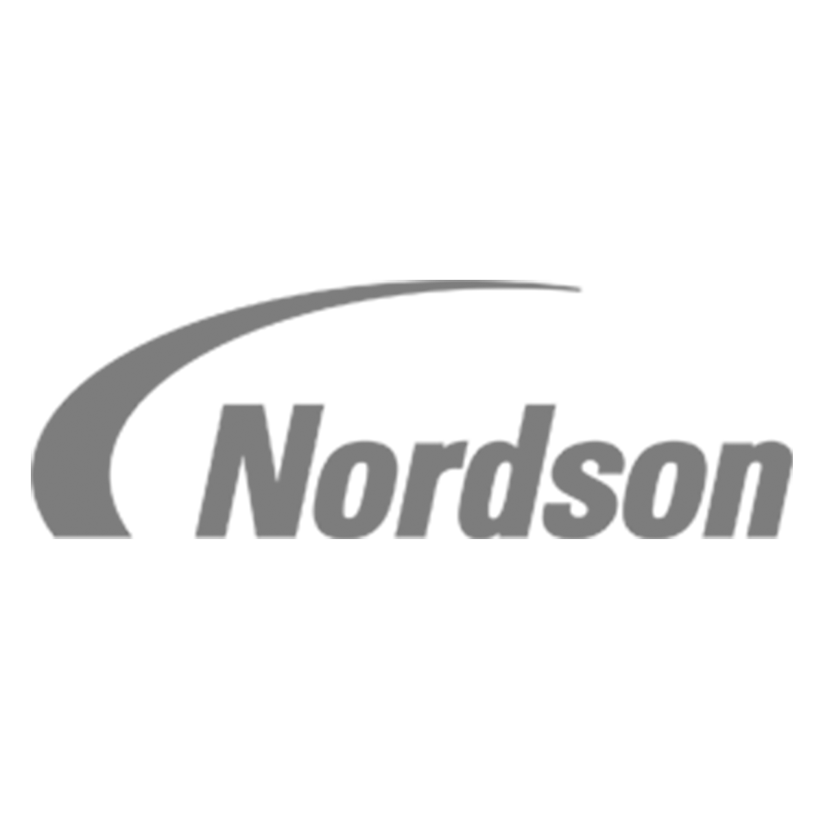 Nordson logo: gray text with curved gray line above it.