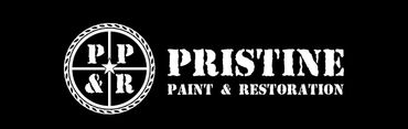 A black and white logo for Pristine Paint and Restoration