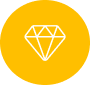 Um ícone de diamante em um círculo amarelo em um fundo branco.