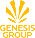 O logotipo do grupo genesis é um sol amarelo com raios saindo dele.