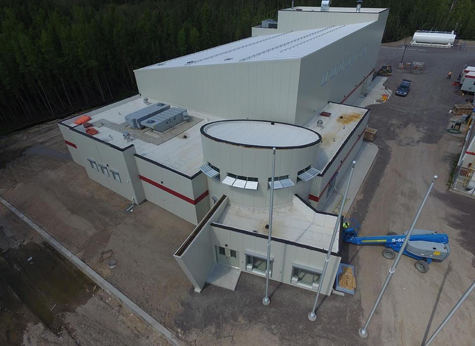 An aerial view of a large building with the word tnt on it
