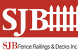 Logo for SJB Fence Railings & Decks Inc. featuring the letters "SJB" and a white picket fence on a red background.