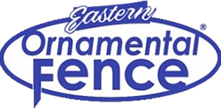 Eastern Ornamental Fence logo, blue oval with white text: 