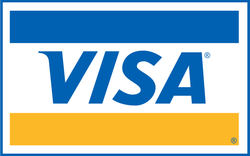 Visa logo: blue and gold rectangular design with 