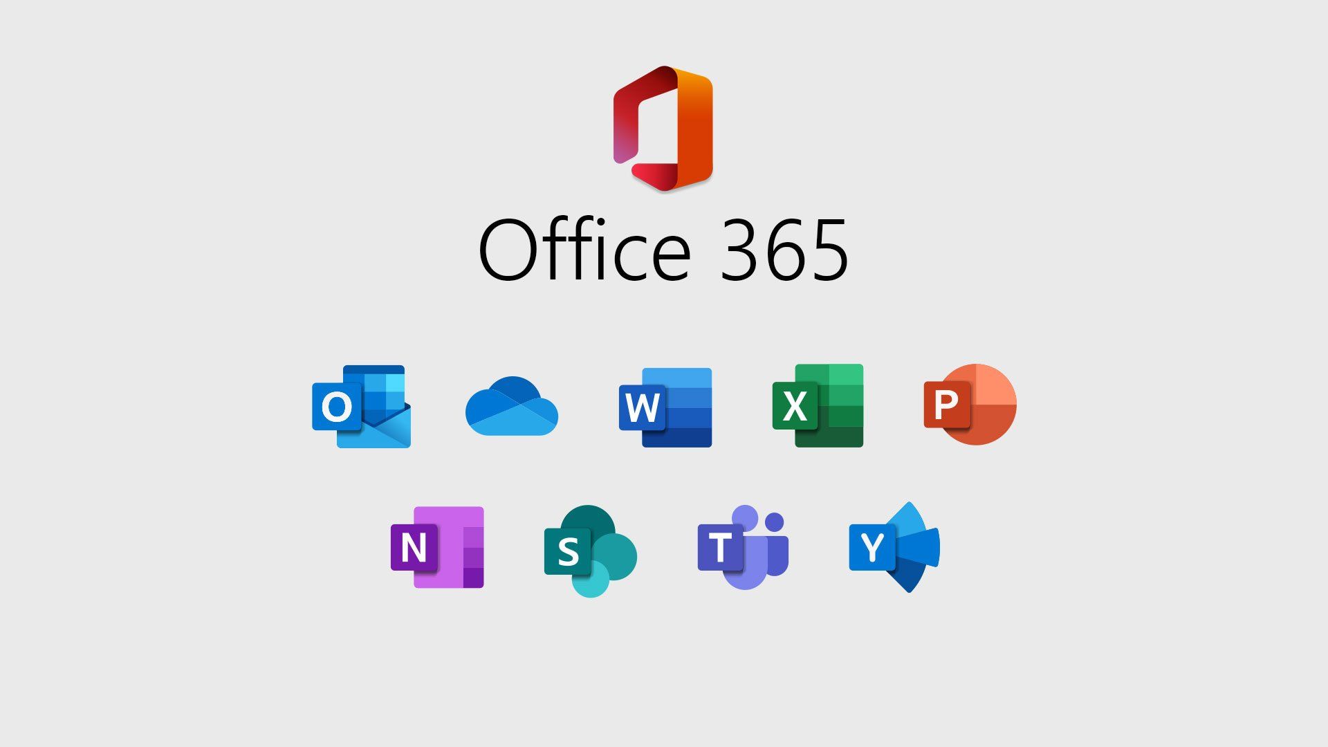 A bunch of icons for office 365 are on a white background.