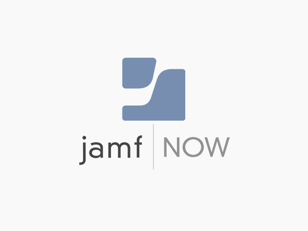 A logo for jamf now with a blue square on a white background.