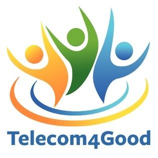 A logo for telecom4good shows three people with their arms in the air