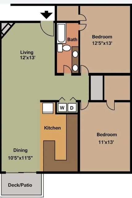 1 bed floor plan of a house with a kitchen - 2D