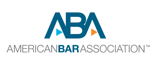 The logo for the american bar association is blue and white