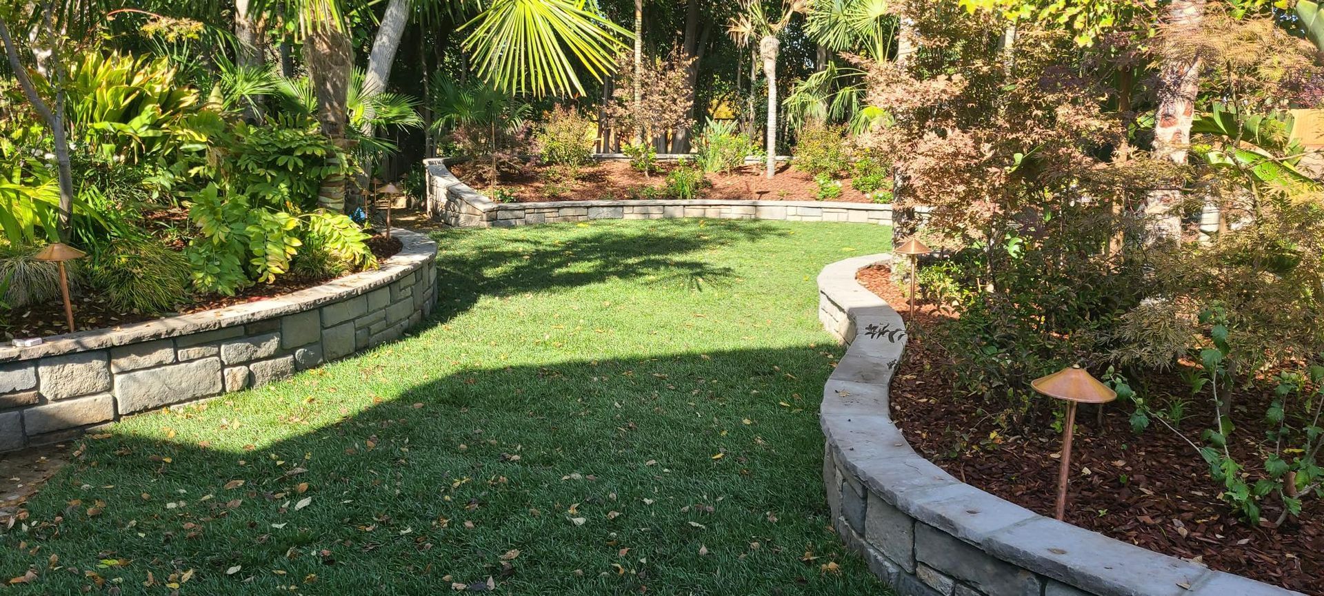 a lush green lawn surrounded by trees and bushes in a garden . | Oroville, CA | Sal Rodriguez Landscapes