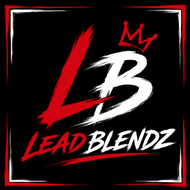 Black and red Lead Blenz logo with stylized LB and crown on a black square background