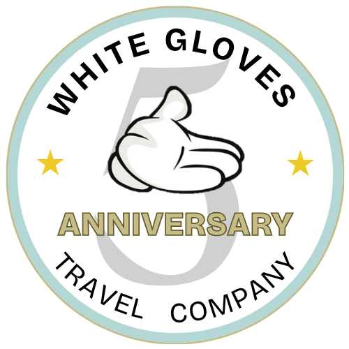 White Gloves Travel Company - 5-year anniversary badge.