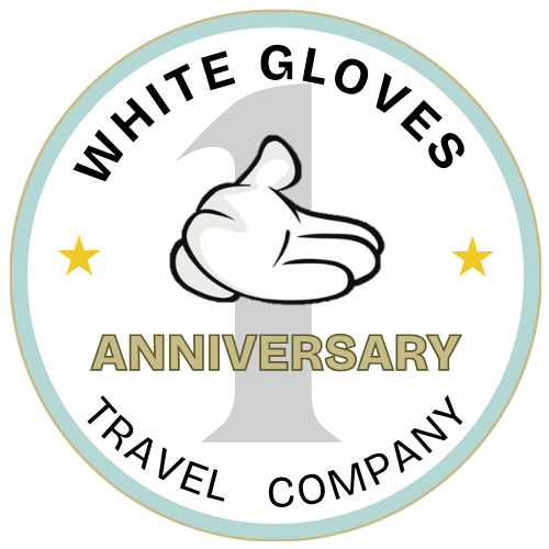 White Gloves Travel Company - 1-year anniversary badge.