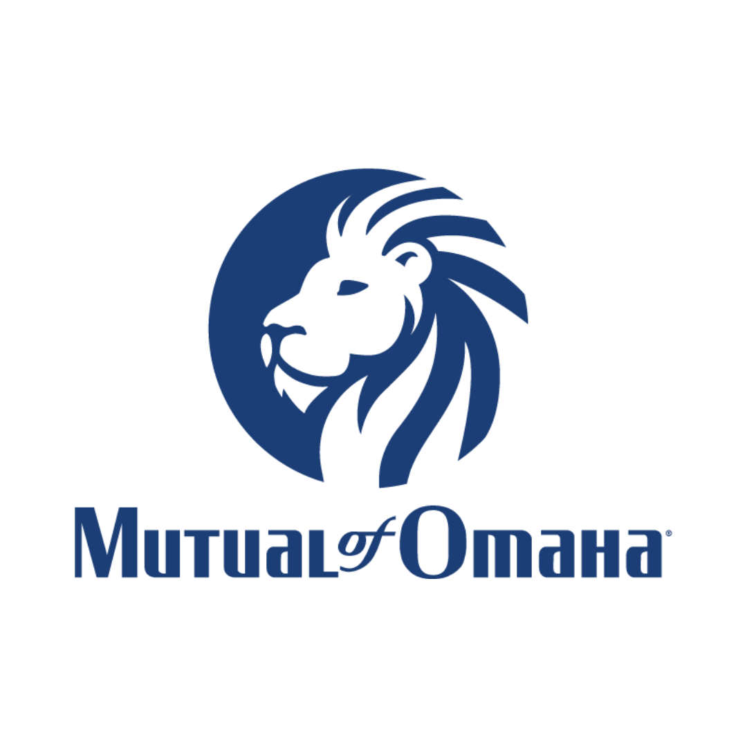 The logo for mutual of omaha shows a lion in a circle.