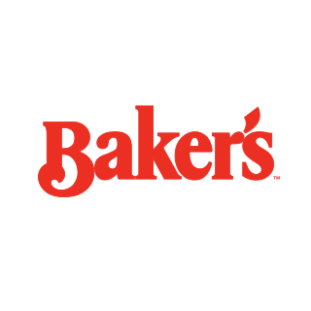 A red baker 's logo on a white background