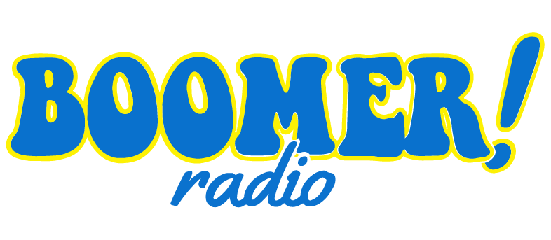 A blue and yellow logo for boomer radio