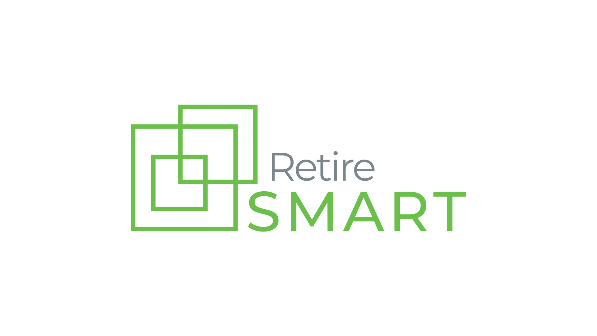The logo for retire smart is green and white with a square in the middle.
