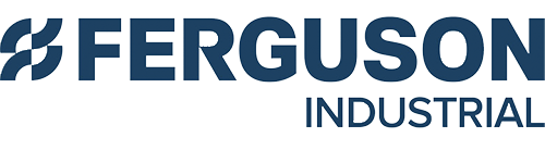 Ferguson Industrial logo. Blue text on white background. Symbol of intersecting curves, and the word "FERGUSON" above "INDUSTRIAL".