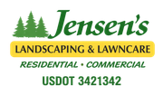 Jensen’s Landscaping & Lawncare logo with green trees, yellow banner, and USDOT 342134 text