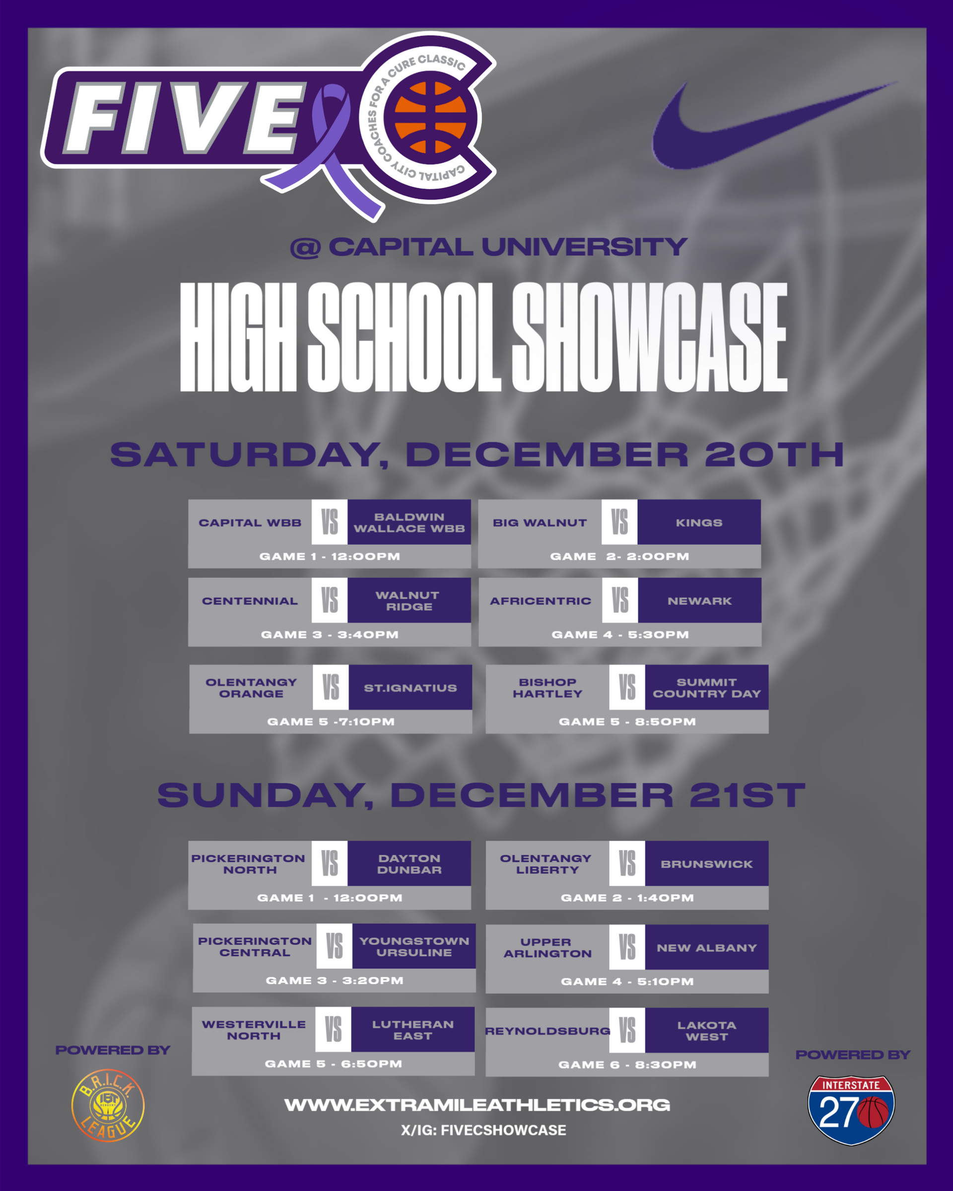 A poster for the capital city coaches for a cure classic high school showcase