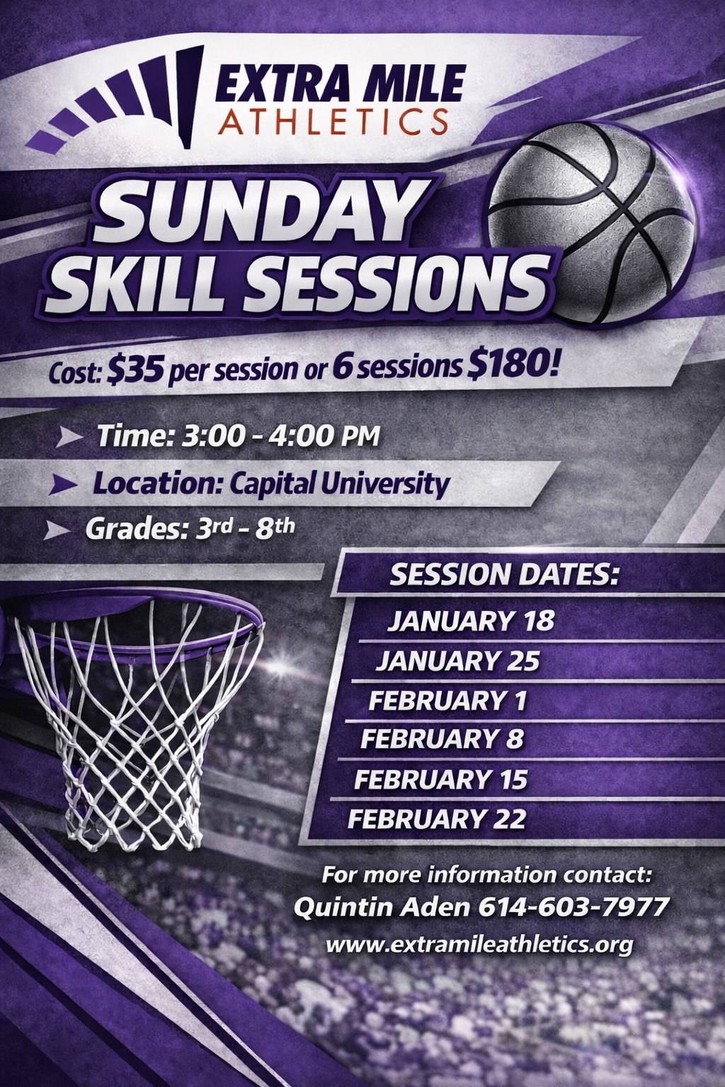 A man in a purple shirt is playing basketball with another man