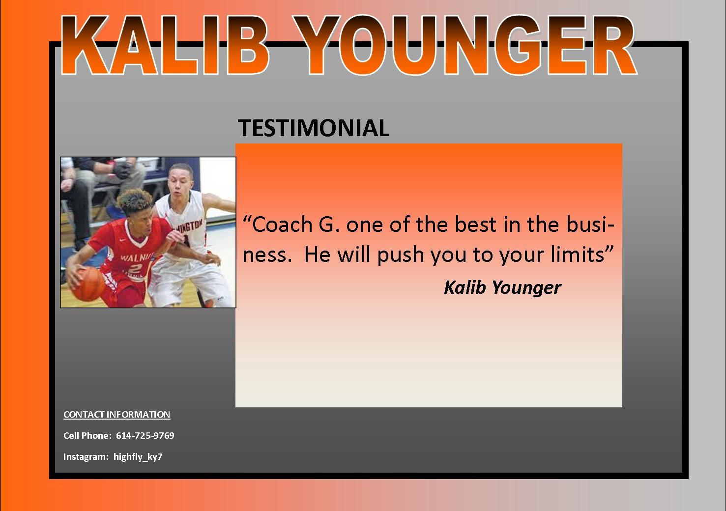 A kalib younger testimonial with a picture of two basketball players