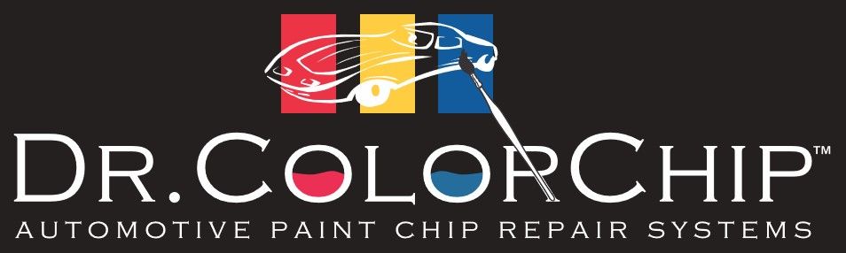 The Dr. ColorChip logo featuring a stylized car outline over red, yellow, and blue rectangles with text below.