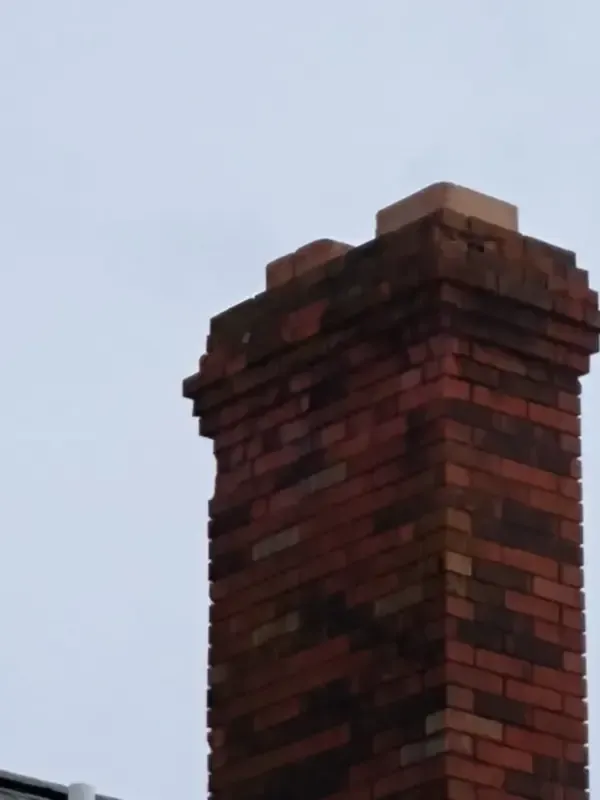 A brick chimney with a white sky in the background