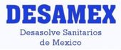 Logotipo de DESAMEX, texto en azul, con "Desasolve Sanitarios de M&eacute;xico" debajo.