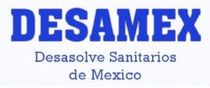 Logotipo de DESAMEX, texto en azul, con "Desasolve Sanitarios de M&eacute;xico" debajo.