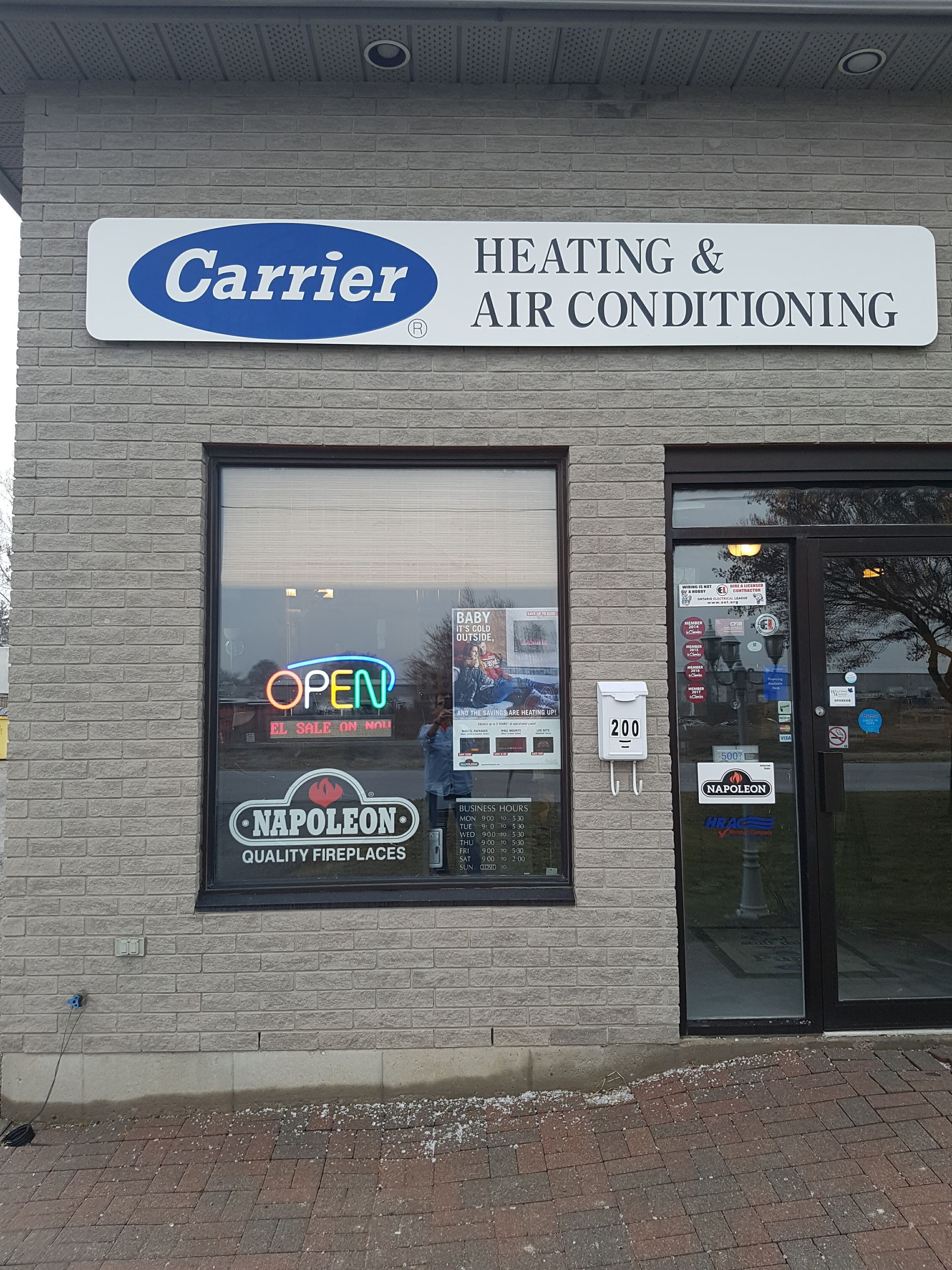 Exterior of a Carrier Heating & Air Conditioning business with an