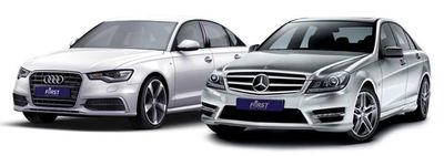 White Audi and Grey Mercedes Benz Hire Cars